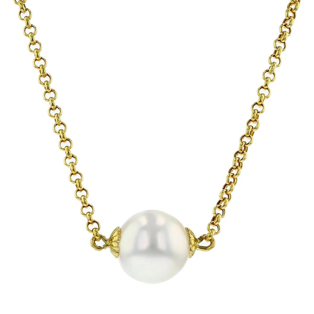 14K Yellow Gold White South Sea Pearl Necklace