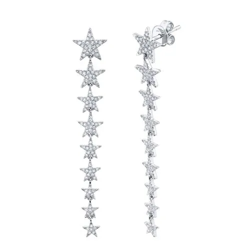 14KT GOLD 0.51 CTW DIAMOND DANGLE STAR EARRINGS