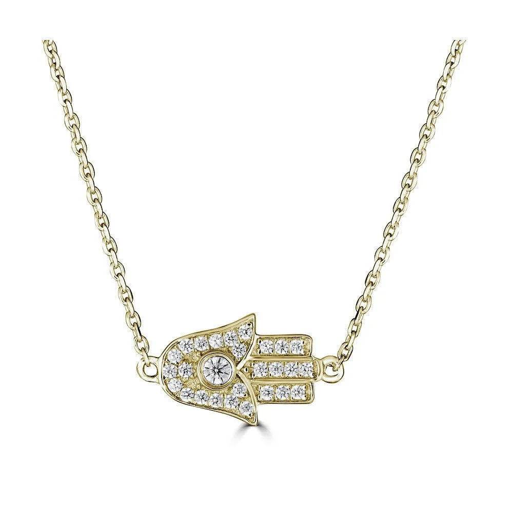 14KT Gold 1/10 CTW Diamond Hamsa Hand Necklace