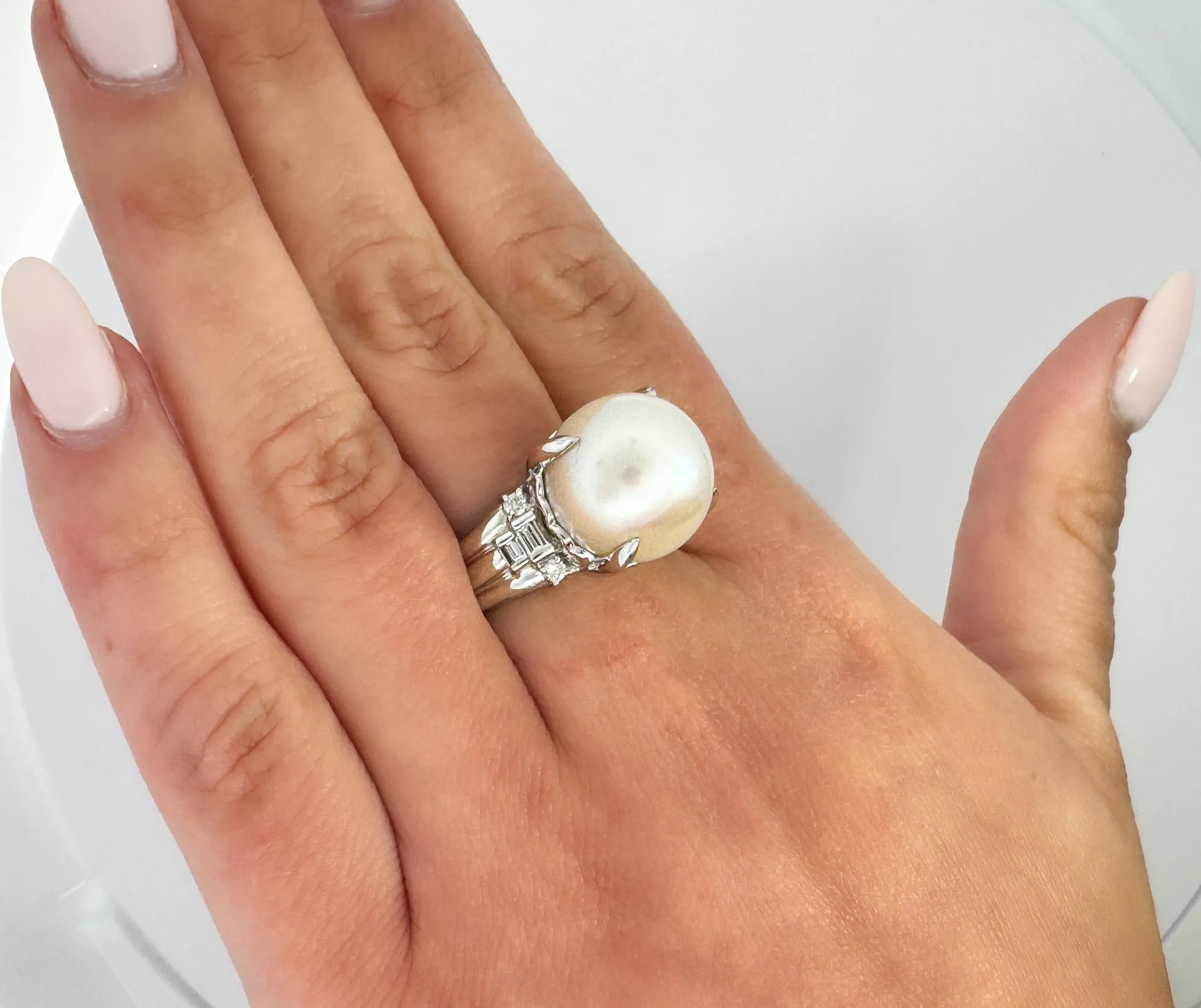 15mm South Sea Pearl and Diamond Platinum Cocktail Ring with Heart Shape Design