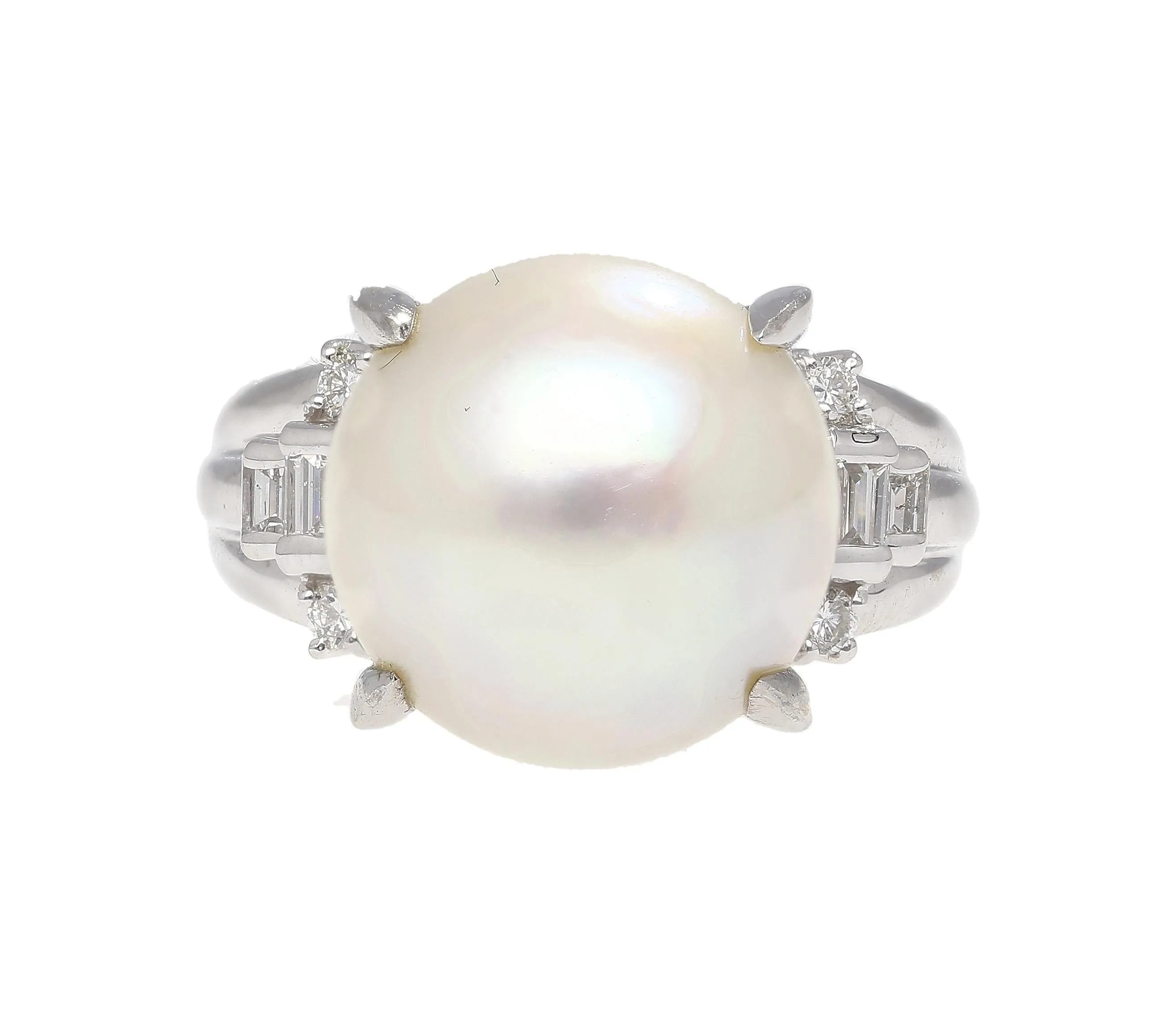 15mm South Sea Pearl and Diamond Platinum Cocktail Ring with Heart Shape Design