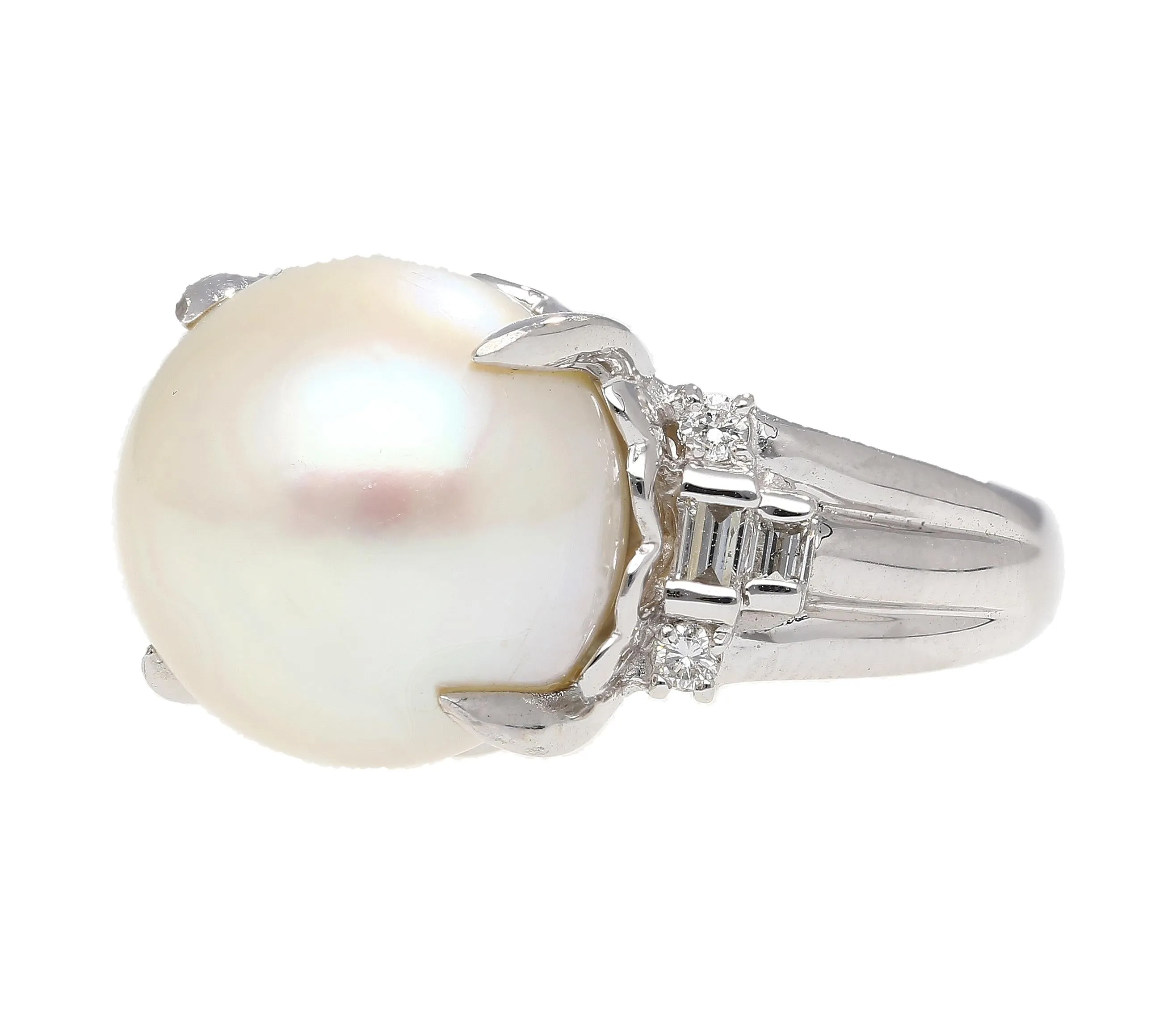 15mm South Sea Pearl and Diamond Platinum Cocktail Ring with Heart Shape Design