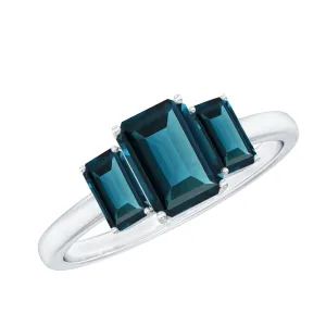 1.75 CT Octagon Cut London Blue Topaz Three Stone Ring