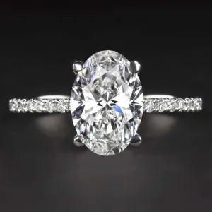 1.85ct LAB CREATED DIAMOND ENGAGEMENT RING CERTIFIED F VS2 OVAL THIN PAVE BAND