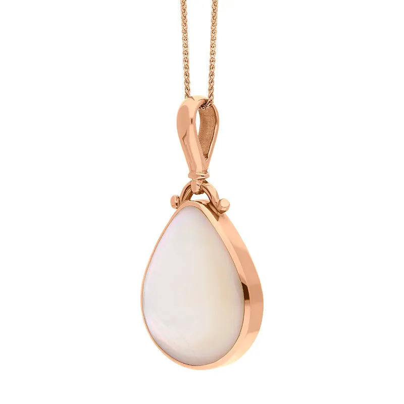 18ct Rose Gold Blue John Mother of Pearl Double Sided Pear Fob Necklace