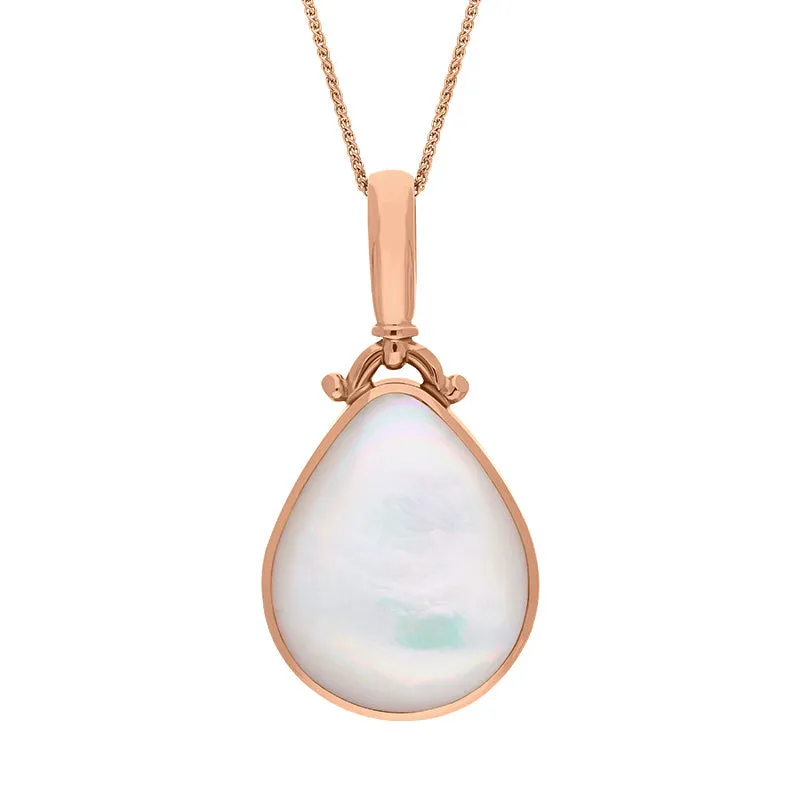 18ct Rose Gold Blue John Mother of Pearl Double Sided Pear Fob Necklace