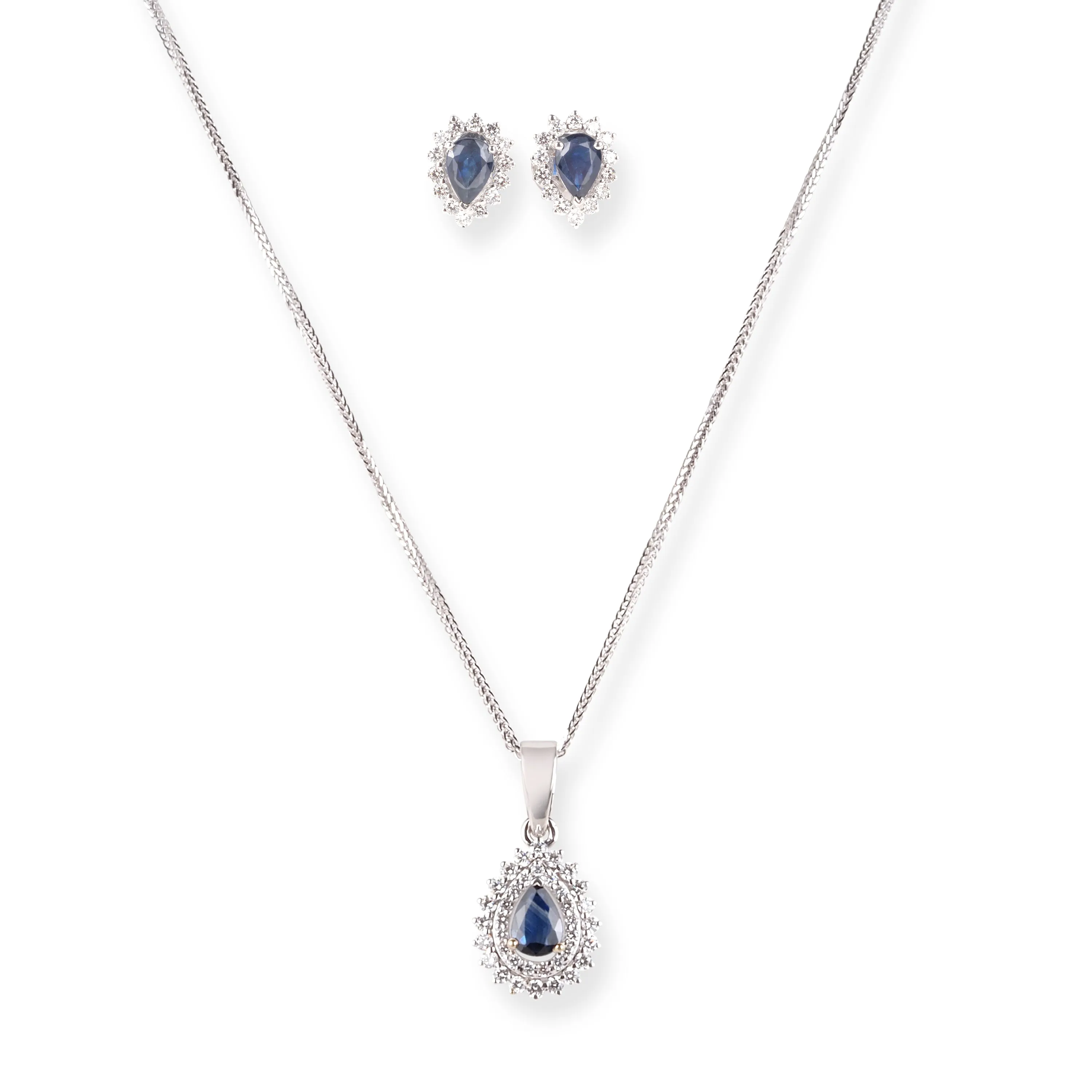 18ct White Gold Diamond and Blue Sapphire Pendant Suite C-7048 MCS7693 MCS7694