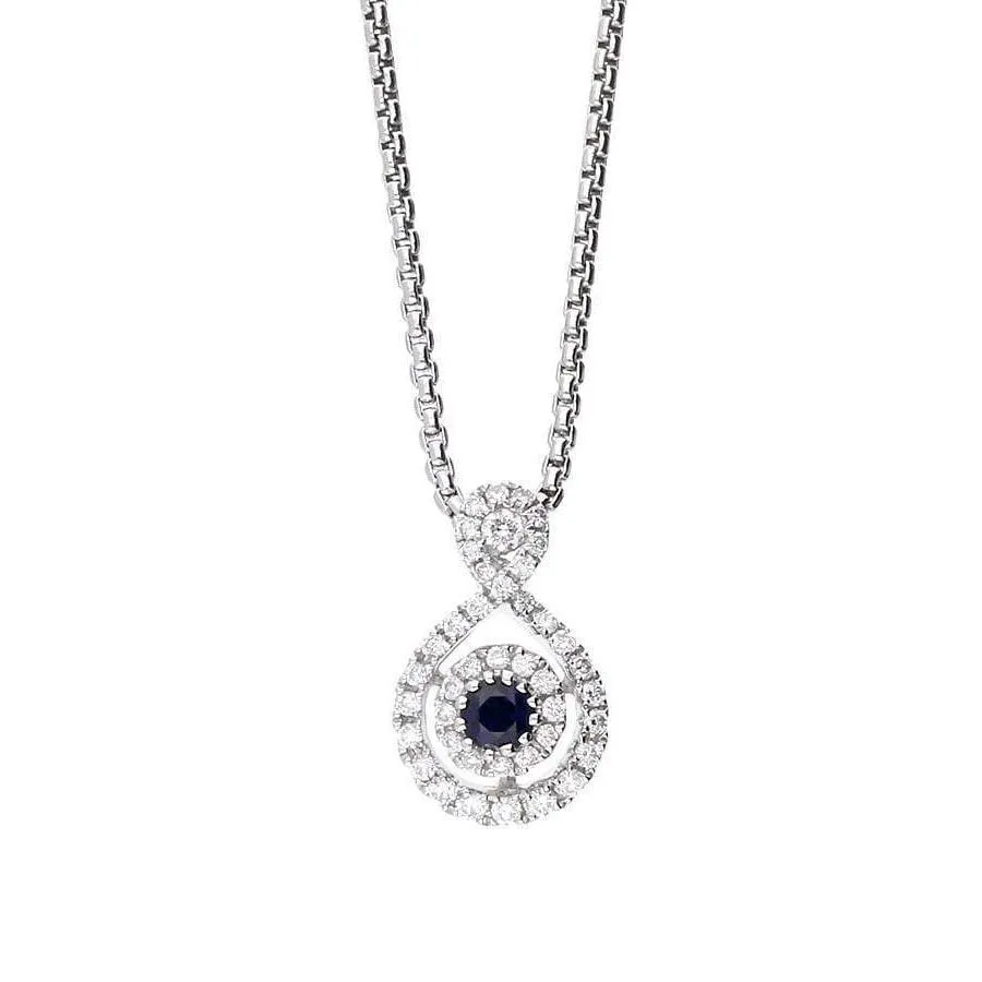 18ct white gold sapphire and diamond halo style necklace