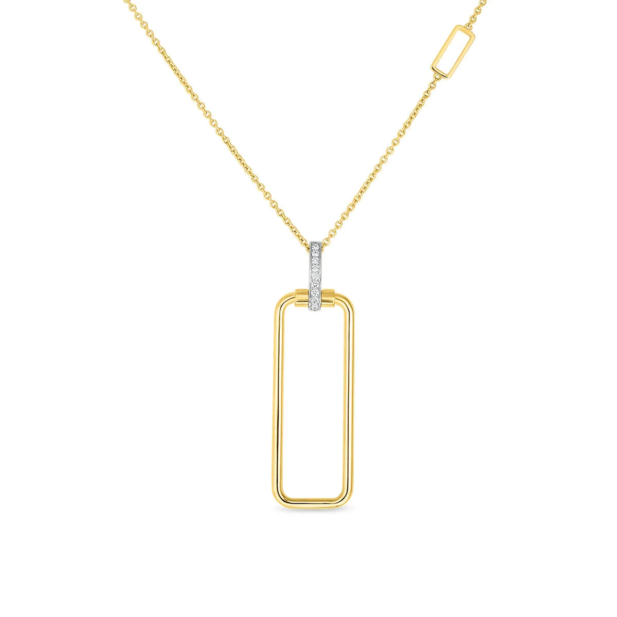 18K Rectangular Pendant with Diamond Bale on Chain