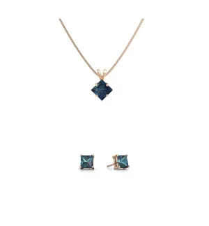 18K Rose Gold 1ct Alexandrite Square 18 Inch Necklace and Earrings Set Plated