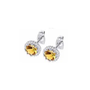 18k White Gold Plated 1 Ct Created Halo Round Citrine Stud Earrings