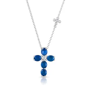 18K White Gold Sapphire and Diamond Pendant Necklace