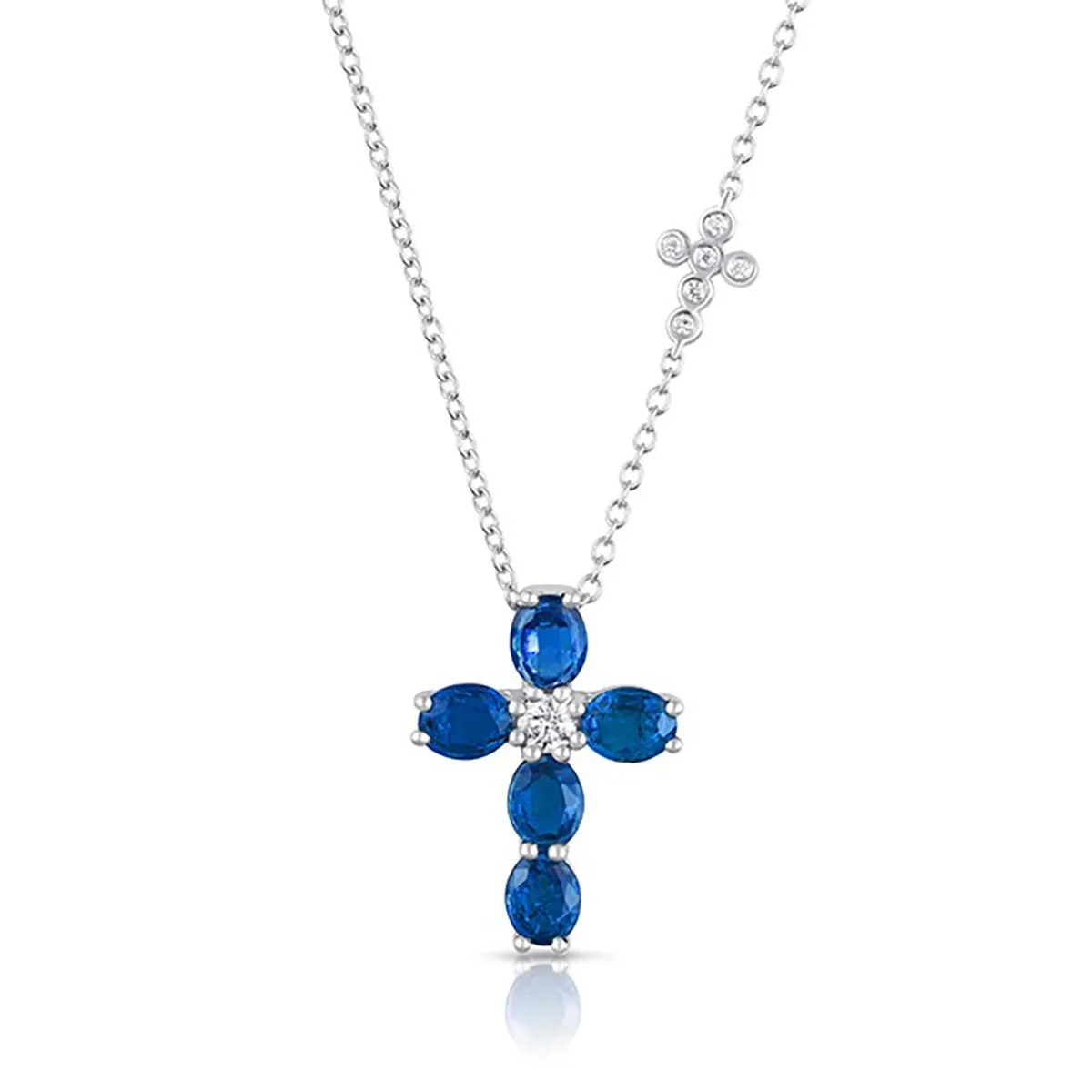 18K White Gold Sapphire and Diamond Pendant Necklace