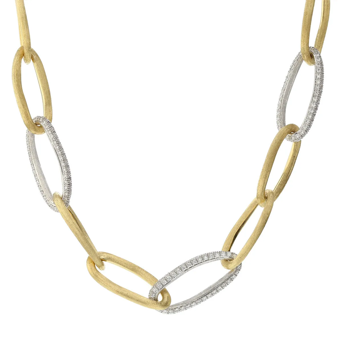 18K Yellow and White Gold Oval Link Diamond Necklace