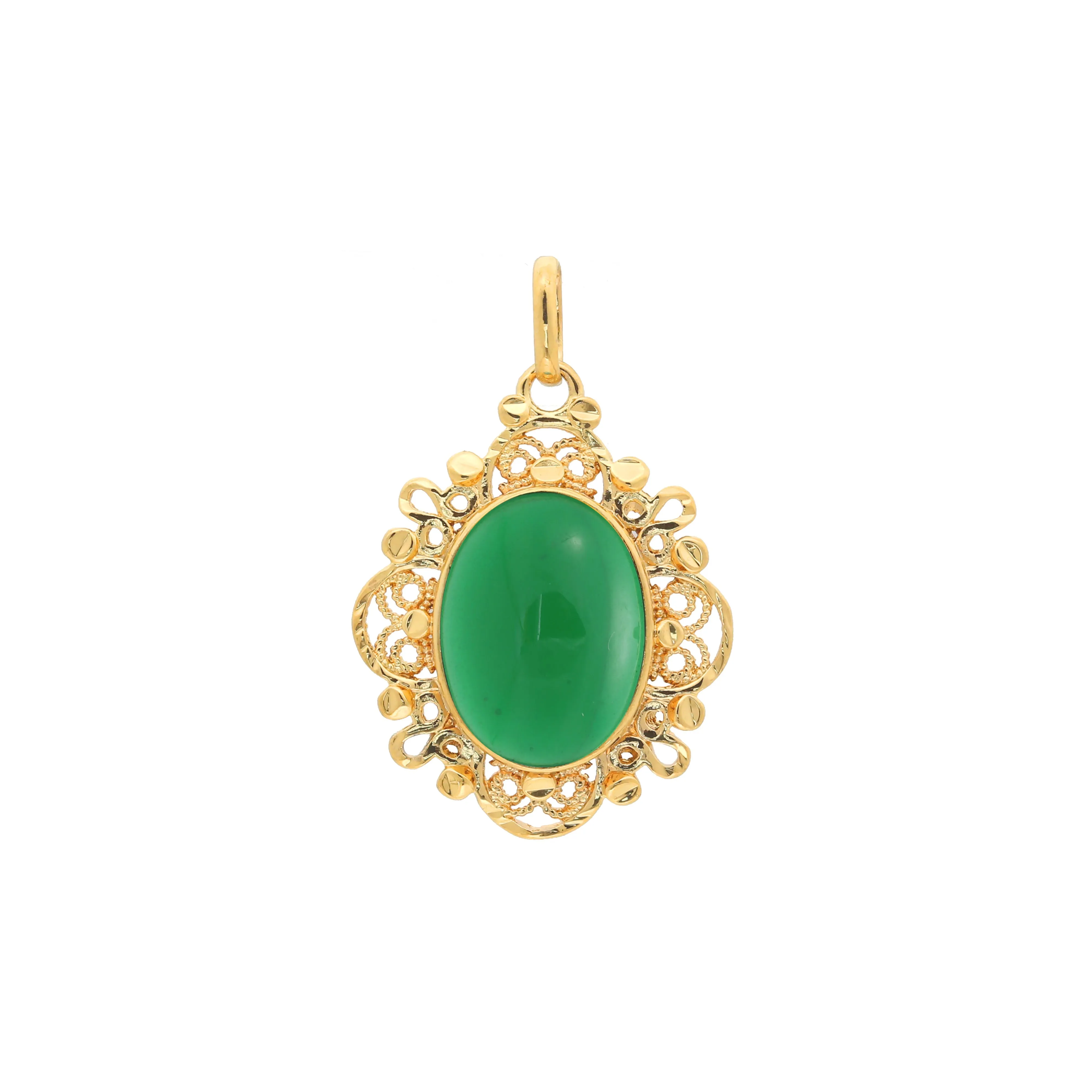 18K Yellow Gold Oval Chrysoprase Pendant