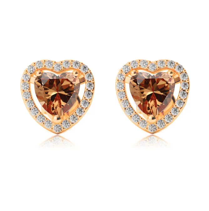 18k Yellow Gold Plated 1 Ct Created Halo Heart Citrine Stud Earrings