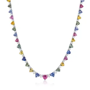 18kt White Gold Multi-Colored Sapphire and Diamond Heart-Shaped Necklace