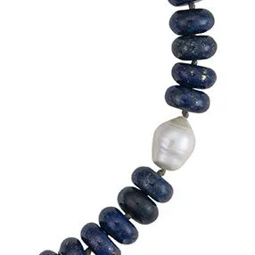 19" Lapis, Gold Hematite and Freshwater Edison Pearl Necklace