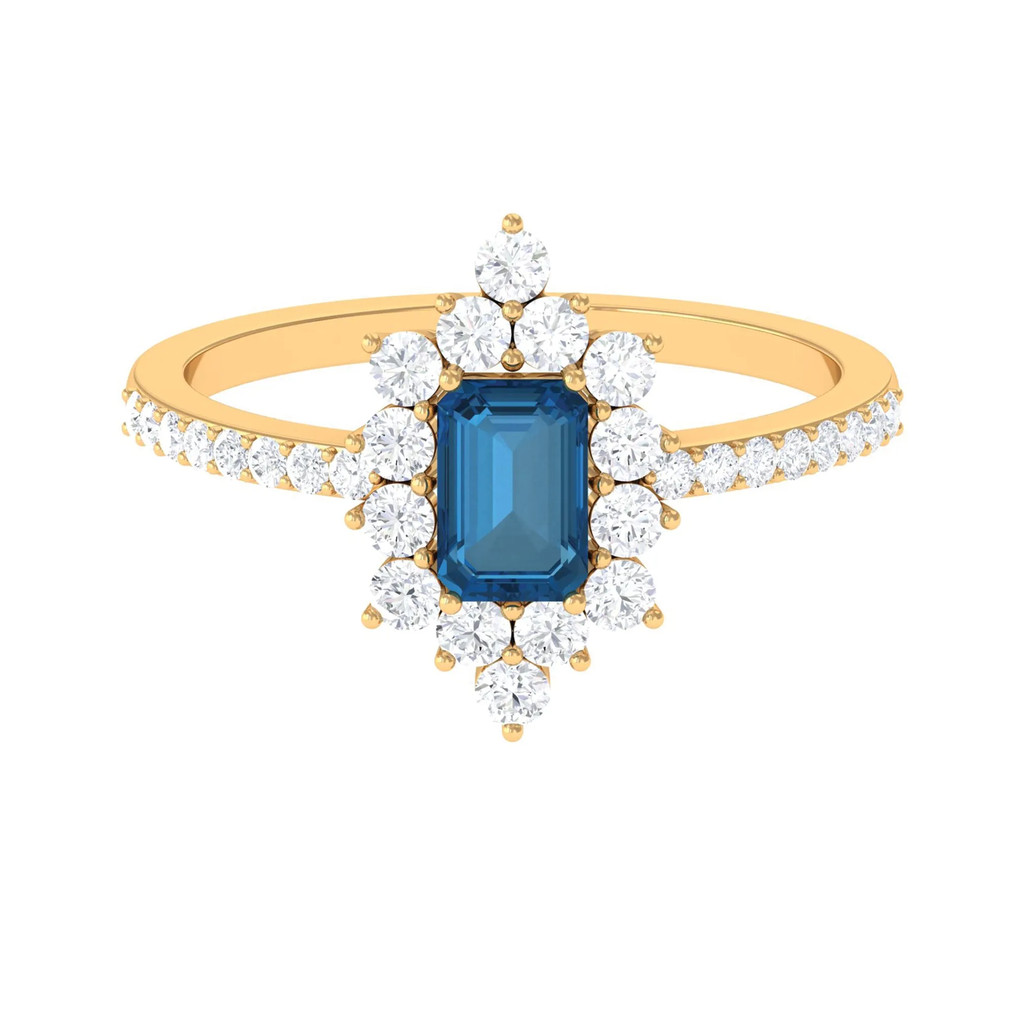 2 CT Vintage London Blue Topaz Ring with Diamond Halo