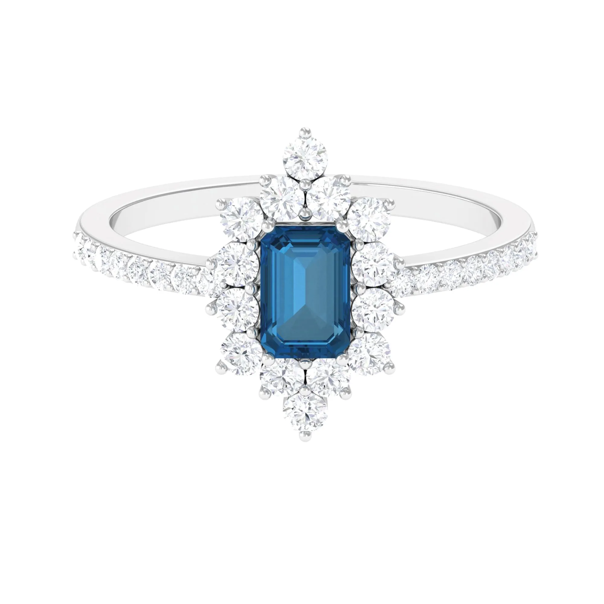 2 CT Vintage London Blue Topaz Ring with Diamond Halo