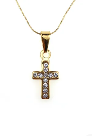 24K Yellow Gold 4 ct Created Diamond Cross Stud Necklace Plated 18 inch