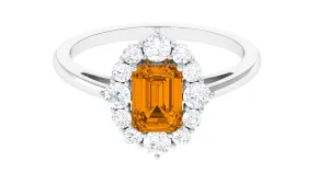 2.75 CT Octagon Cut Citrine Halo Engagement Ring with Moissanite