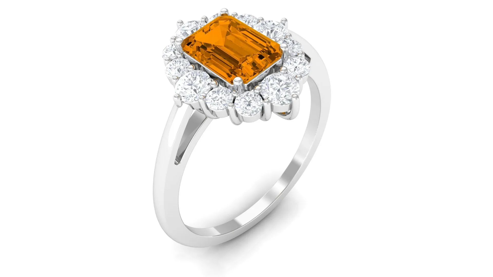 2.75 CT Octagon Cut Citrine Halo Engagement Ring with Moissanite