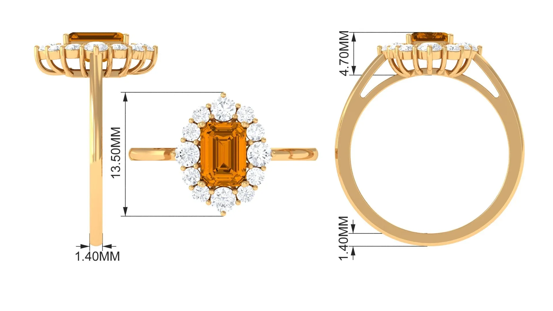 2.75 CT Octagon Cut Citrine Halo Engagement Ring with Moissanite