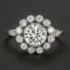 2ct CERTIFIED DIAMOND COCKTAIL RING PLATINUM HALO BEZEL VINTAGE STYLE ROUND CUT