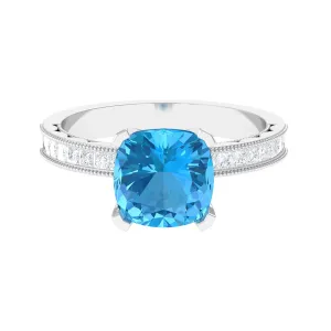 3 CT Swiss Blue Topaz and Moissanite Engagement Ring