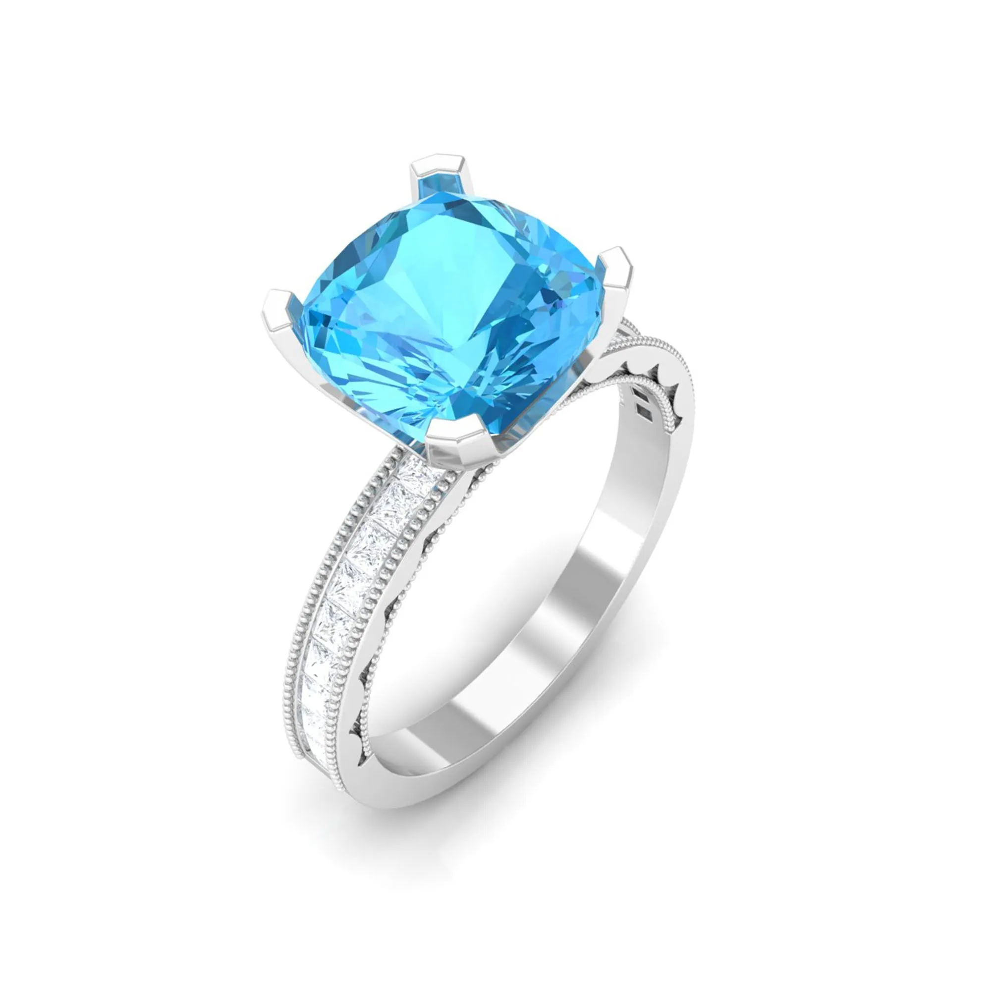 3 CT Swiss Blue Topaz and Moissanite Engagement Ring