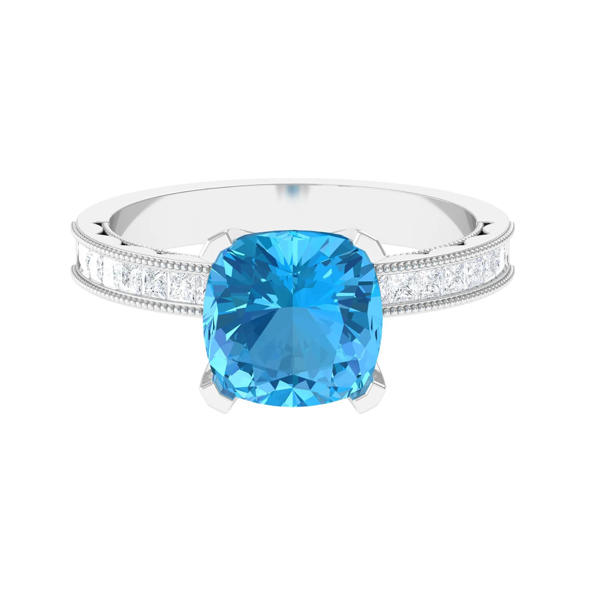 3 CT Swiss Blue Topaz and Moissanite Engagement Ring