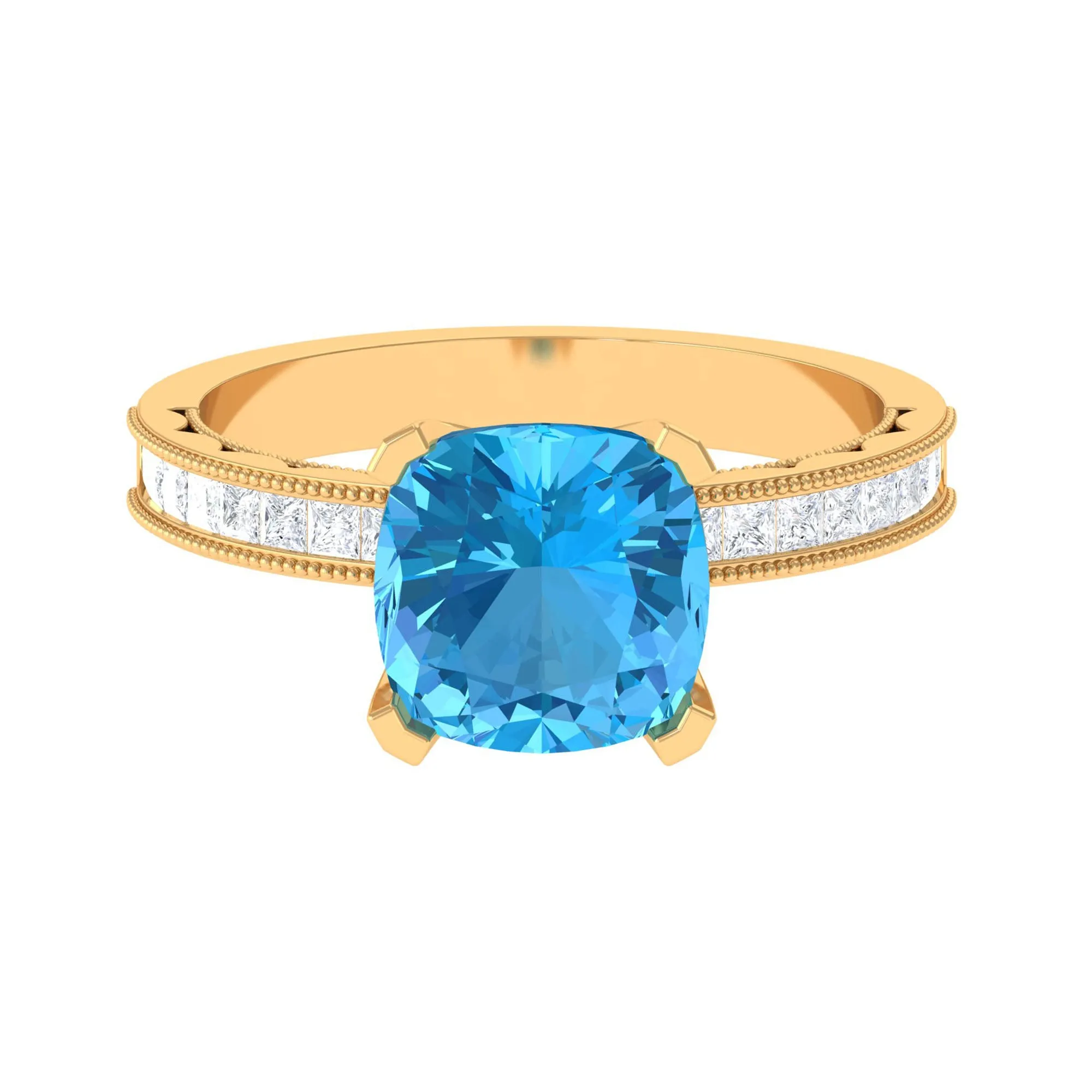 3 CT Swiss Blue Topaz and Moissanite Engagement Ring