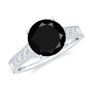 3.75 CT Black Spinel Engagement Ring with Diamond