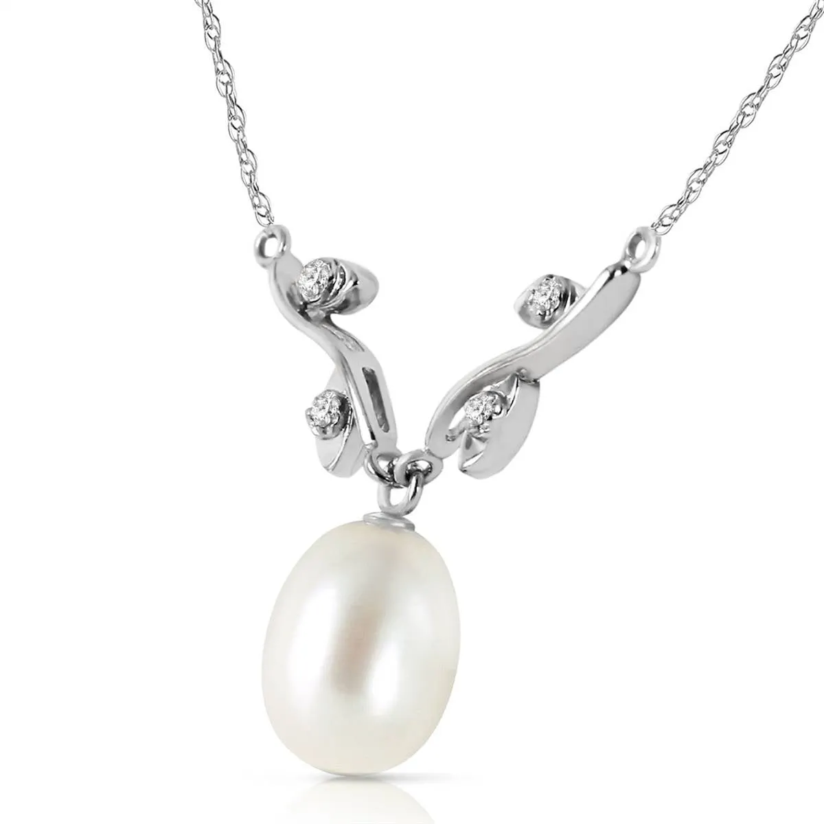 4.02 Carat 14K Solid White Gold Better Believe Pearl Diamond Necklace