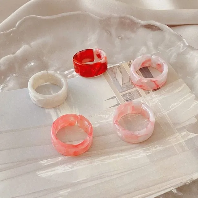 5pcs/1SET Korea 2021 Chic Colorful Transparent Resin Acrylic Rings Hot Morandi Color Women Party aesthetic Jewelry Ring Set