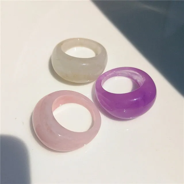 5pcs/1SET Korea 2021 Chic Colorful Transparent Resin Acrylic Rings Hot Morandi Color Women Party aesthetic Jewelry Ring Set