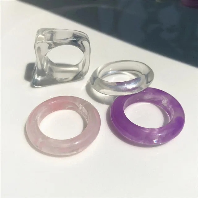 5pcs/1SET Korea 2021 Chic Colorful Transparent Resin Acrylic Rings Hot Morandi Color Women Party aesthetic Jewelry Ring Set