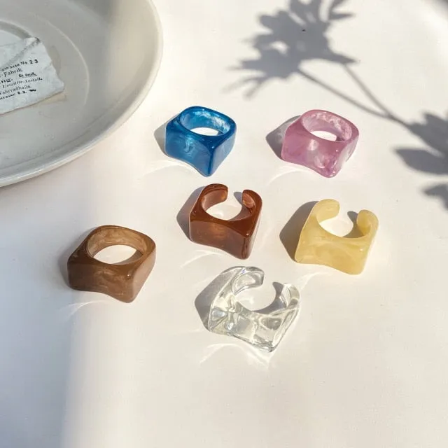 5pcs/1SET Korea 2021 Chic Colorful Transparent Resin Acrylic Rings Hot Morandi Color Women Party aesthetic Jewelry Ring Set