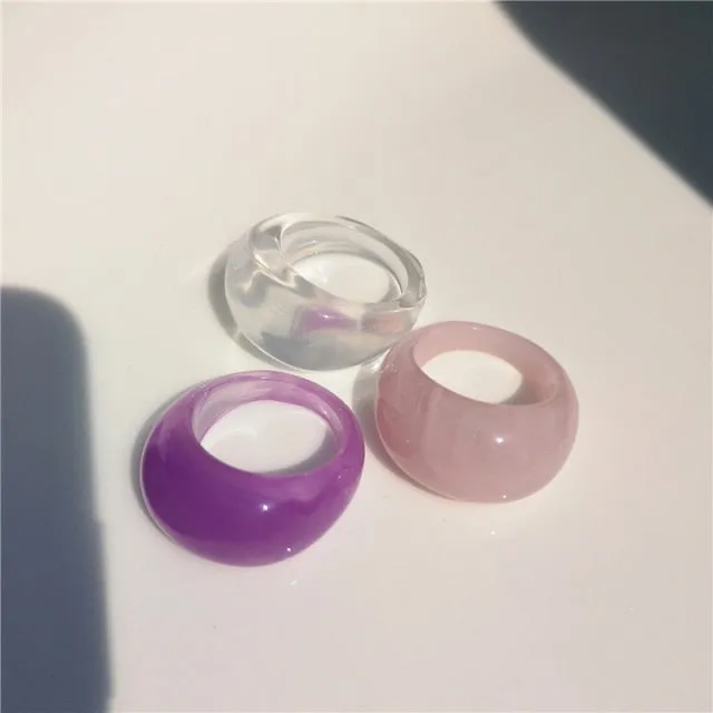 5pcs/1SET Korea 2021 Chic Colorful Transparent Resin Acrylic Rings Hot Morandi Color Women Party aesthetic Jewelry Ring Set