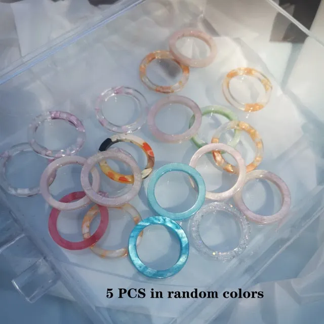 5pcs/1SET Korea 2021 Chic Colorful Transparent Resin Acrylic Rings Hot Morandi Color Women Party aesthetic Jewelry Ring Set