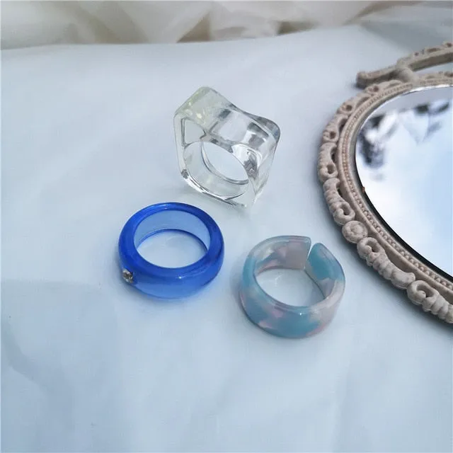 5pcs/1SET Korea 2021 Chic Colorful Transparent Resin Acrylic Rings Hot Morandi Color Women Party aesthetic Jewelry Ring Set