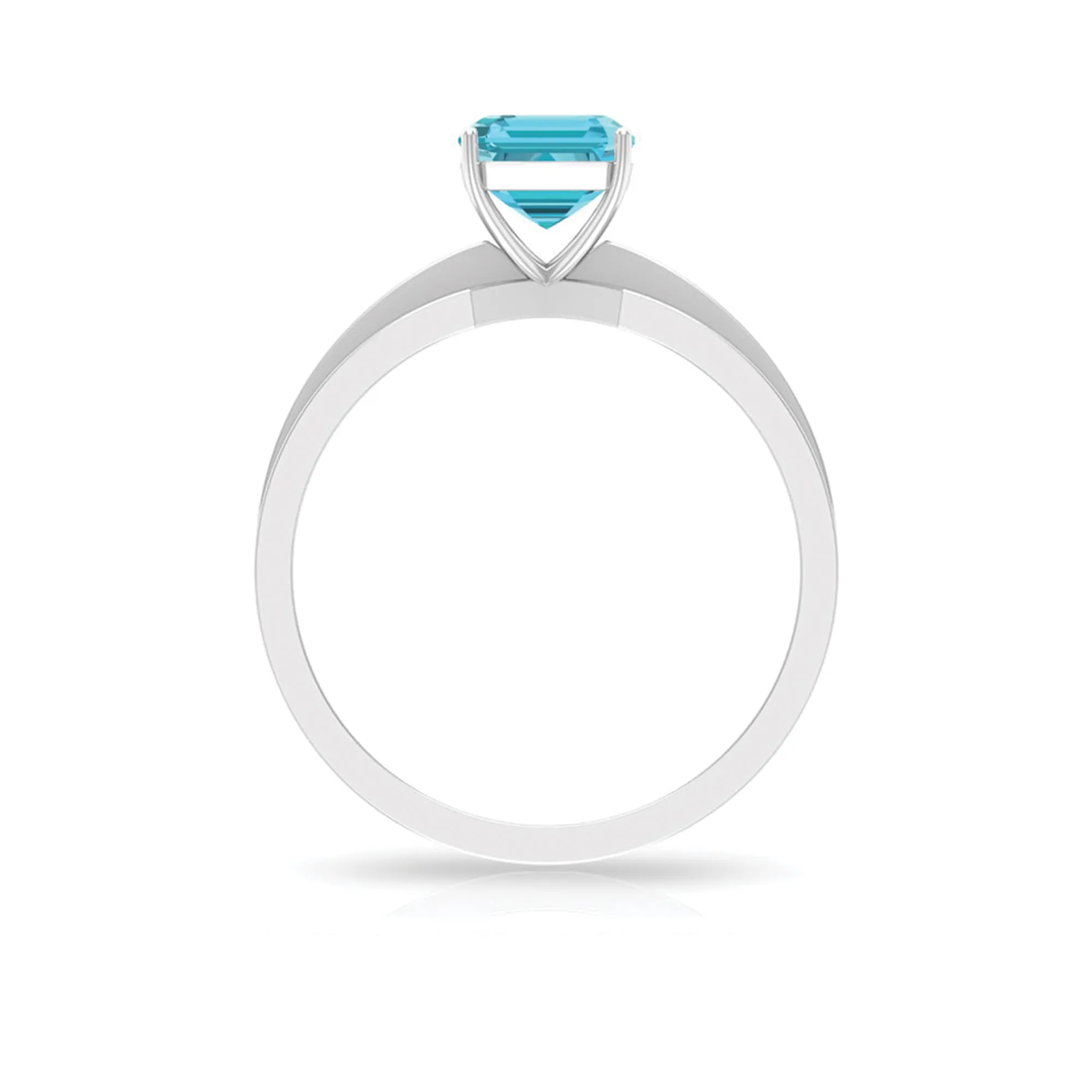 6X8 MM Emerald Cut Swiss Blue Topaz Solitaire with Diamond Two Tone Ring