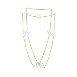 7 Station Petal Diamond Necklace in 18K Yellow and White Gold