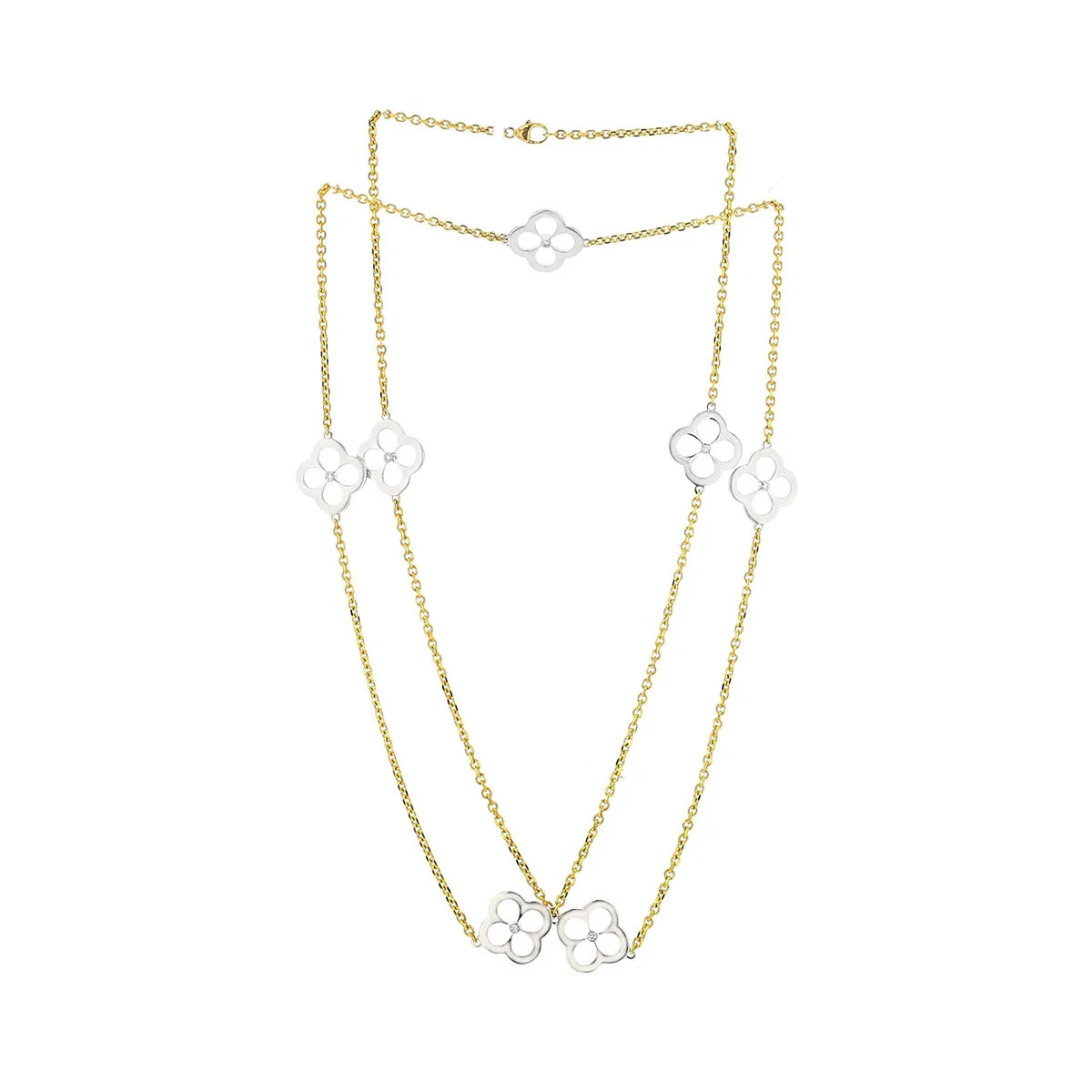 7 Station Petal Diamond Necklace in 18K Yellow and White Gold