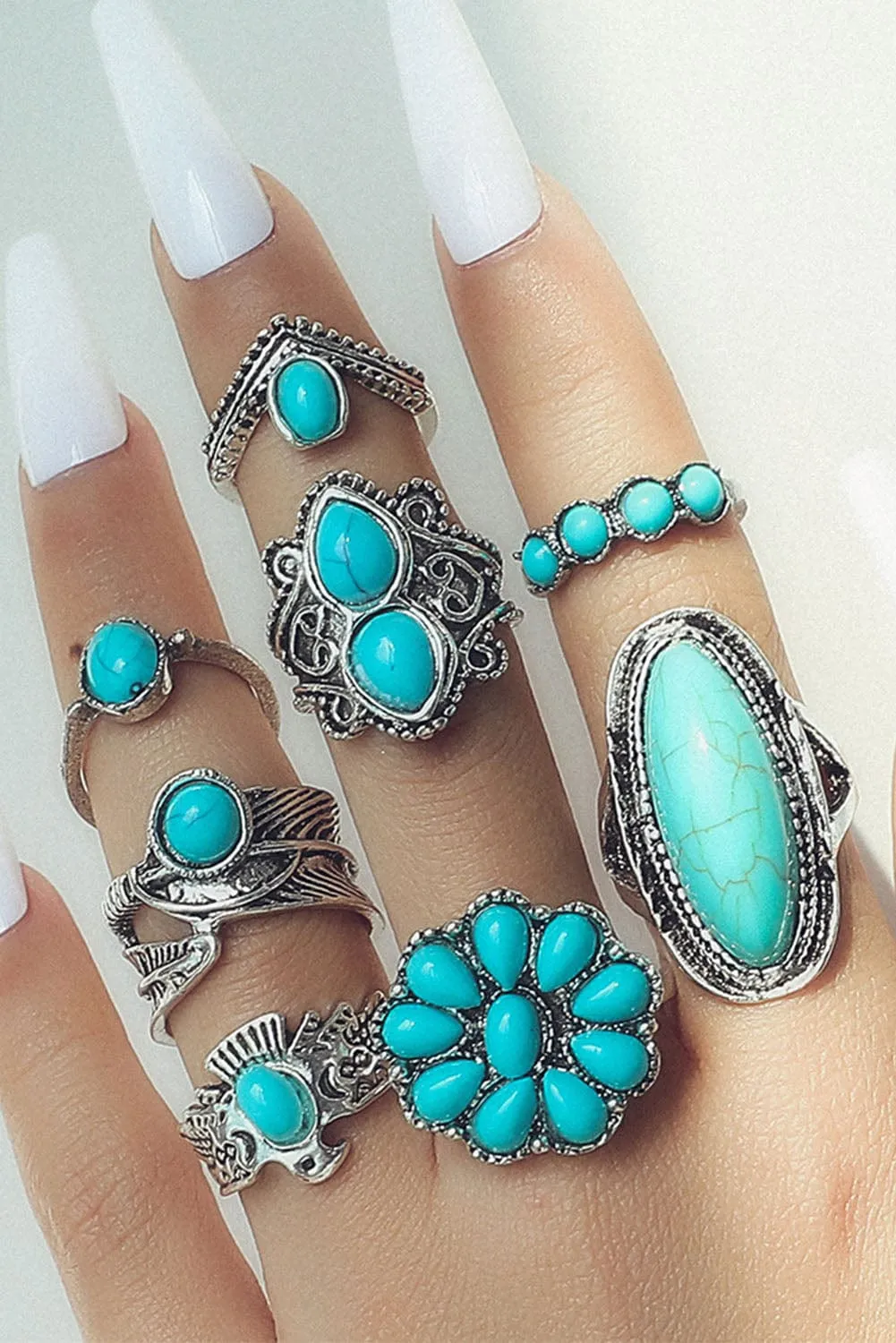 8 Piece Western Turquoise Ring Set | PRE ORDER