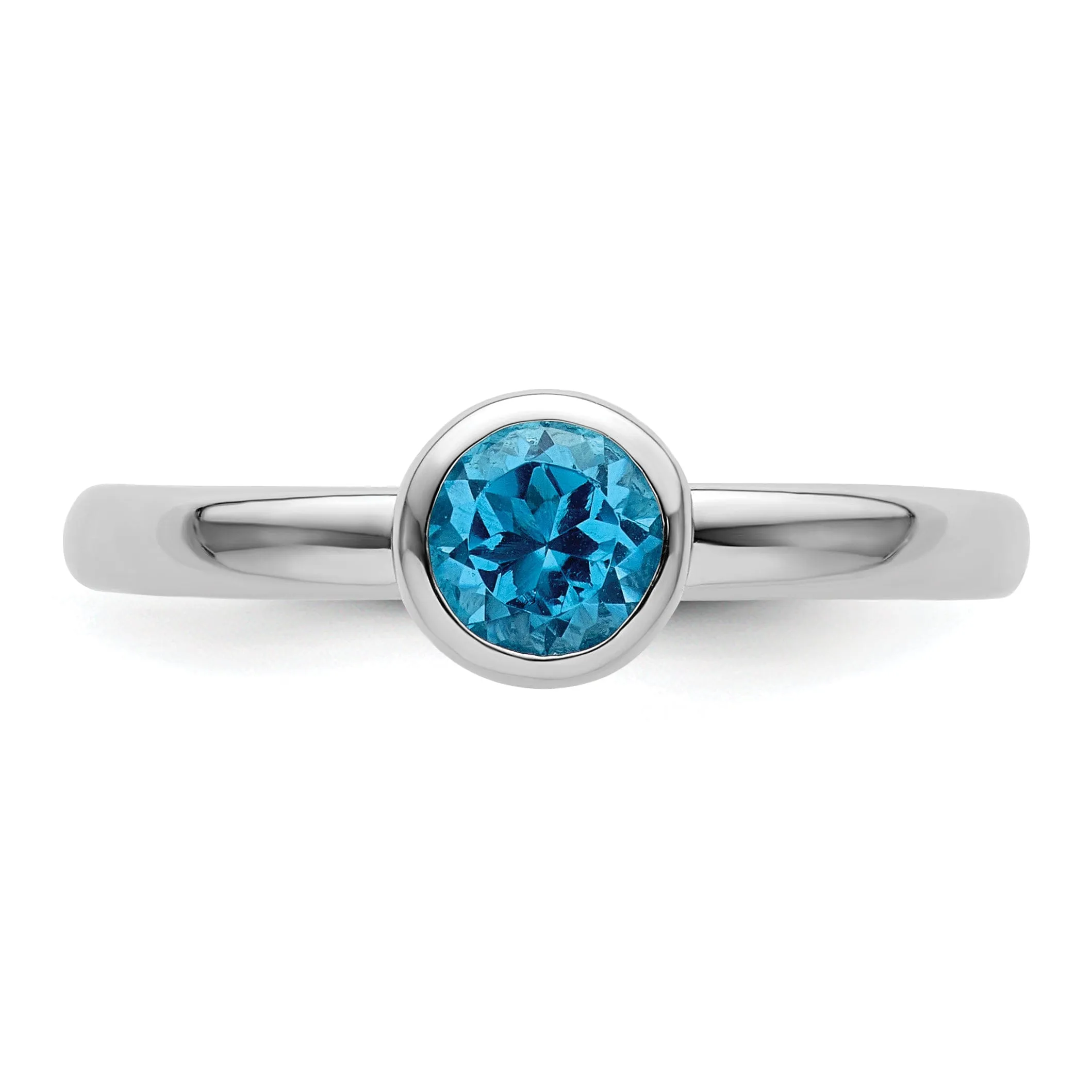 925 Sterling Silver Round Blue Topaz Ring