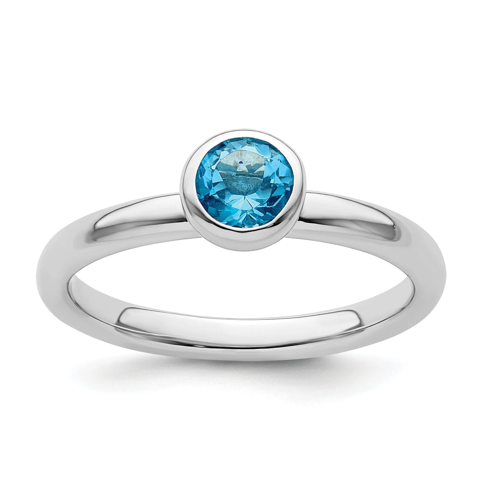 925 Sterling Silver Round Blue Topaz Ring