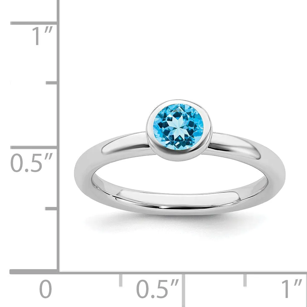 925 Sterling Silver Round Blue Topaz Ring