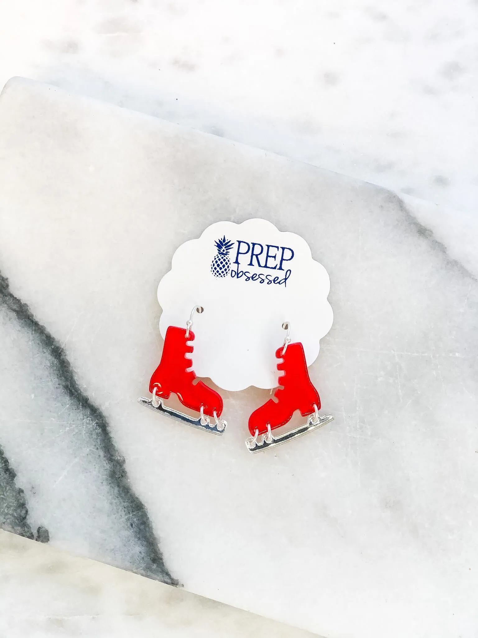 Acrylic Ice Skate Dangle Earrings - Red